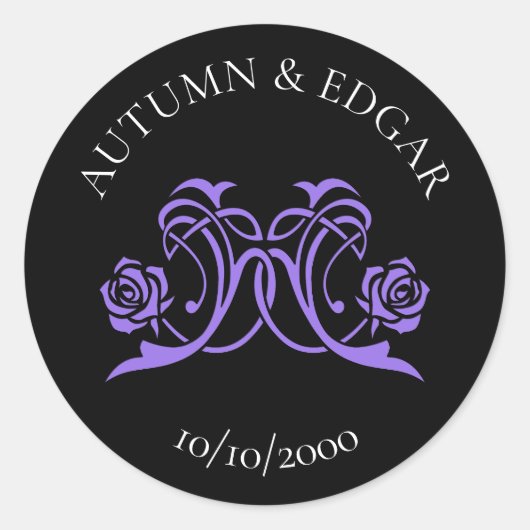 Gothic Rose Purple Black Wedding Ronde Sticker (Voorkant)