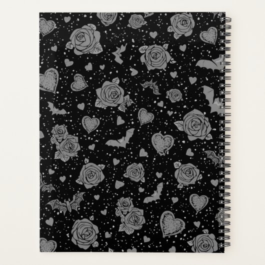 Gothic Roses & Bats Pattern | Hot Pink Dark Romanc Planner (Achterkant)