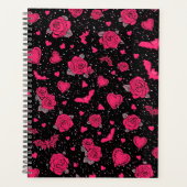 Gothic Roses & Bats Pattern | Hot Pink Dark Romanc Planner (Voorkant)