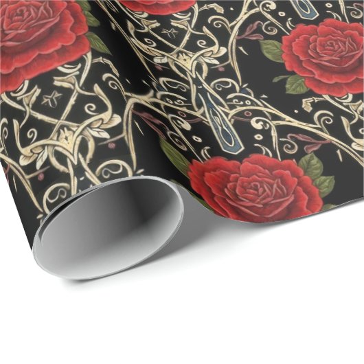 Gothic Roses Pattern Cadeaupapier (Rol Hoek)