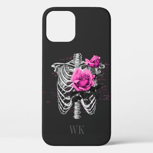  Gothic Roses Skull Monogram Case-Mate iPhone Case (Achterkant)