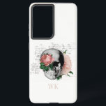 Gothic Roses Skull Monogram Samsung Galaxy Hoesje<br><div class="desc">Fijne  gothische telefoonbehuizing met roze rozen in een schedel.</div>