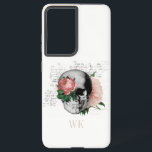 Gothic Roses Skull Monogram Samsung Galaxy Hoesje<br><div class="desc">Fijne  gothische telefoonbehuizing met roze rozen in een schedel.</div>