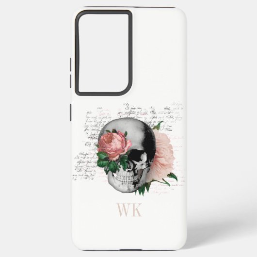  Gothic Roses Skull Monogram Samsung Galaxy Hoesje (Achterkant)