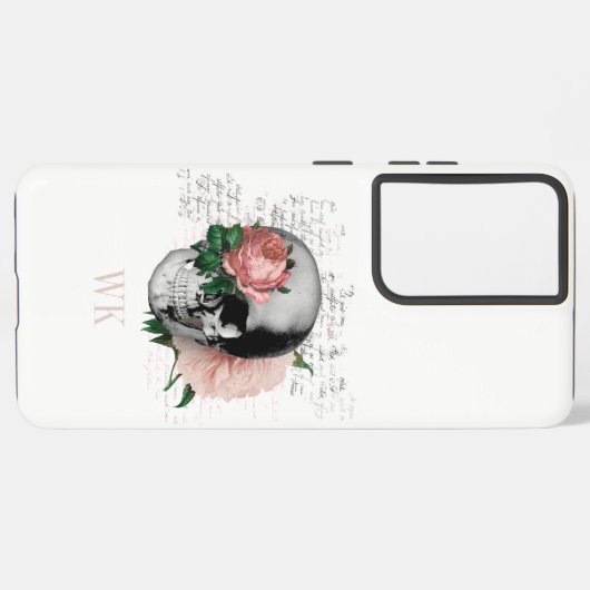 Gothic Roses Skull Monogram Samsung Galaxy Hoesje (Achterkant horizontaal)