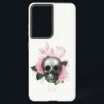 Gothic Roses Skull Monogram Samsung Galaxy Hoesje<br><div class="desc">Fijne  gothische telefoonbehuizing met roze rozen in een schedel.</div>