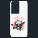 Gothic Roses Skull Monogram Samsung Galaxy Hoesje<br><div class="desc">Fijne  gothische telefoonbehuizing met roze rozen in een schedel.</div>