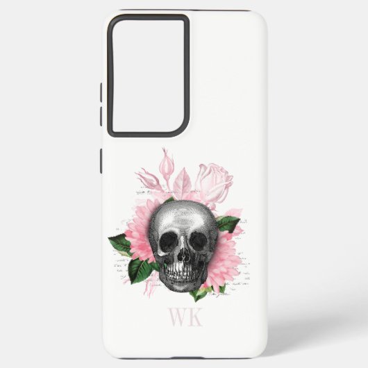  Gothic Roses Skull Monogram Samsung Galaxy Hoesje (Achterkant)