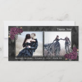 Gothic Roses Twee Foto's Zwarte Bedankkaart (Voorkant)