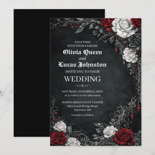 Gothic Roses Wedding Invitation Kaart (Voorkant / Achterkant)