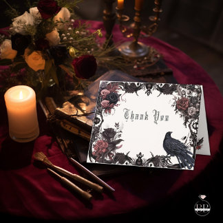Gothic Rosewood Black Raven Floral Bedankkaart