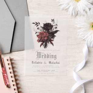 Gothic Rosewood Zwarte Rozen Bloemen Vellum Uitnodigingen