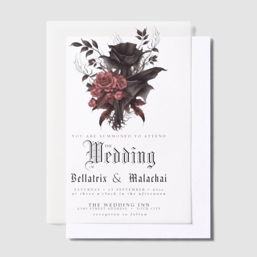 Gothic Rosewood Zwarte Rozen Bloemen Vellum Uitnodigingen (Offset)