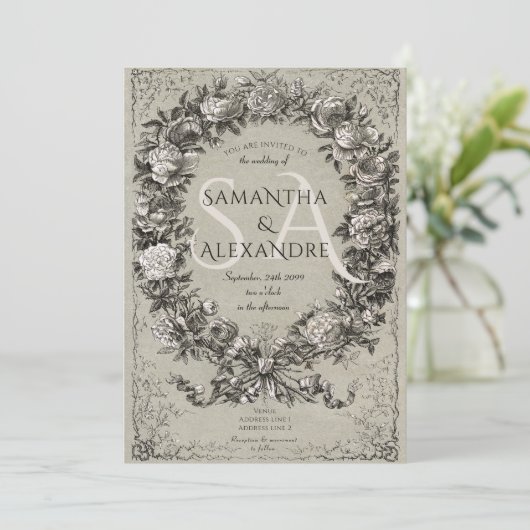 Gothic Royal middeleeuwse bloemenkrans Roos bruilo Kaart (Staand voorkant)