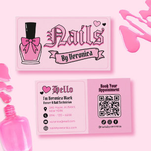 Gothic Roze en Zwarte Vrouwelijke Nagelstyliste Visitekaartje