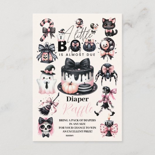 Gothic Roze Halloween Baby shower Raffle Diapper Informatiekaartje (Voorkant)