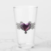 Gothic Roze Hart met Angel Wings Glass Cup Glas (Voorkant)