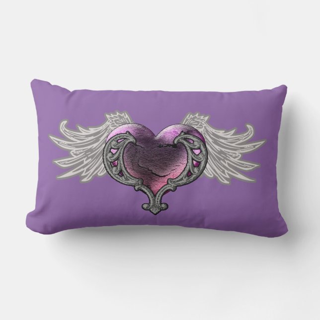 Gothic Roze Hart met Angel Wings Sierkussen Kussen (Voorkant)