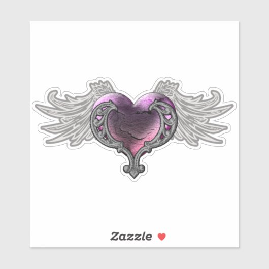 Gothic Roze Hart met Angel Wings Vinyl Sticker (Vel)