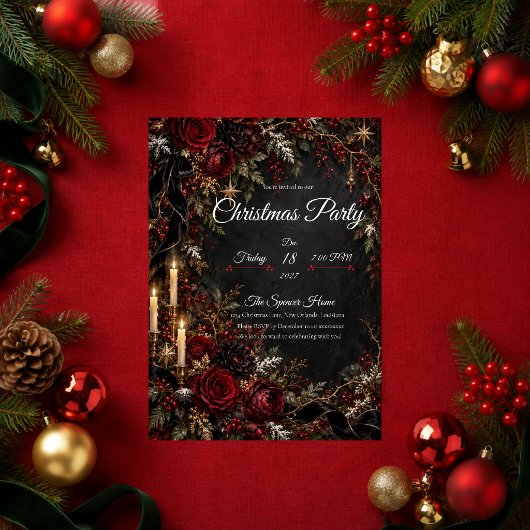 Gothic Roze Kerstfeest Uitnodiging