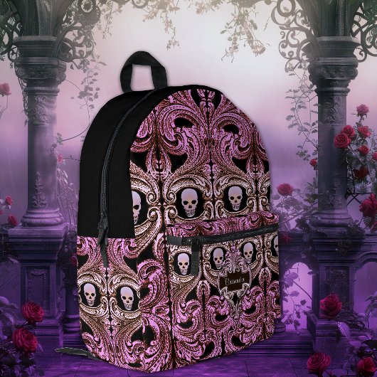 Gothic Roze Ornament met schedel Aangepast Bedrukte Rugzak