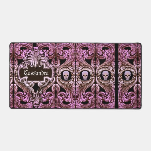 Gothic Roze Ornament met schedel Aangepast Bureaumat (Voorkant)