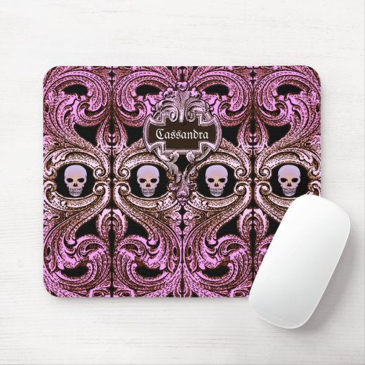 Gothic Roze Ornament met schedel Aangepast Muismat (Met muis)