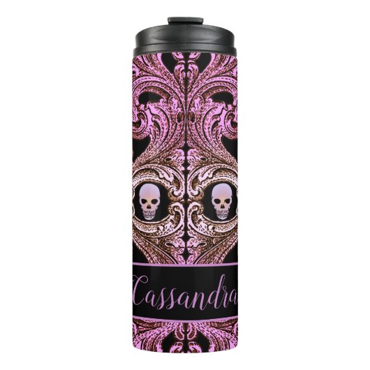 Gothic Roze Ornament met schedel Aangepast Thermosbeker (Voorkant)