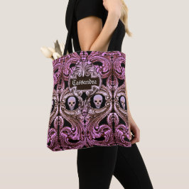 Gothic Roze Ornament met schedel Aangepast Tote Bag