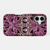 Gothic Roze Ornament met schedel iPhone 16 Hoesje (Achterkant horizontaal)