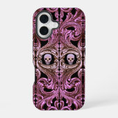 Gothic Roze Ornament met schedel iPhone 16 Hoesje (Achterkant)