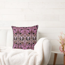 Gothic Roze Ornament met schedel Kussen