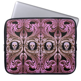 Gothic Roze Ornament met schedel Laptop Sleeve