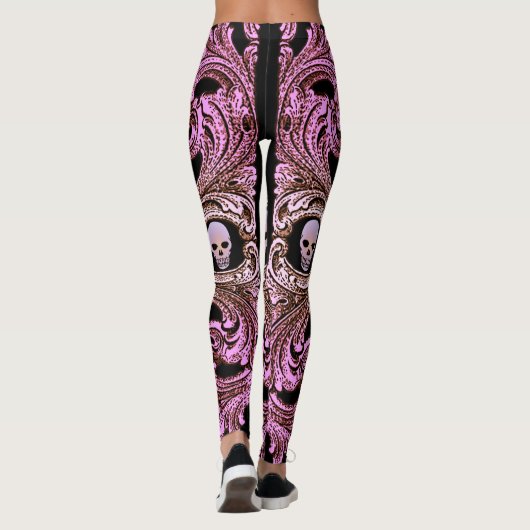 Gothic Roze Ornament met schedel Leggings (Achterkant)