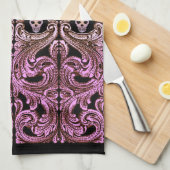 Gothic Roze Ornament met schedel Theedoek (Quarter Fold)
