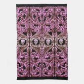Gothic Roze Ornament met schedel Theedoek (Verticaal)
