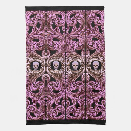 Gothic Roze Ornament met schedel Theedoek (Verticaal)