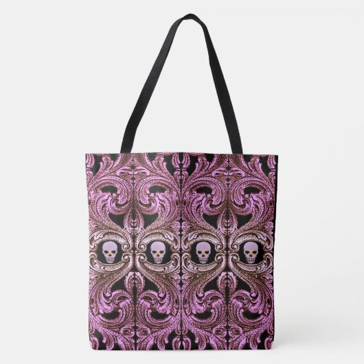 Gothic Roze Ornament met schedel Tote Bag (Voorkant)