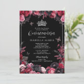 Gothic Roze Rood & Zwart Moody Bloemen Quinceañera Kaart (Staand voorkant)