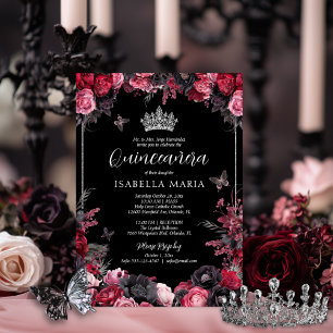 Gothic Roze Rood & Zwart Moody Bloemen Quinceañera Kaart
