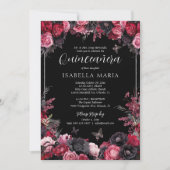 Gothic Roze Rood & Zwart Moody Bloemen Quinceañera Kaart (Voorkant)