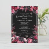 Gothic Roze Rood & Zwart Moody Bloemen Quinceañera Kaart (Staand voorkant)