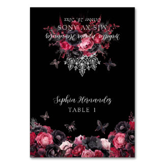 Gothic Roze Rood Zwart Moody Quinceañera Place Car Kaart