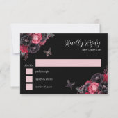 Gothic Roze Rood & Zwart Moody Quinceañera RSVP Kaart (Voorkant)