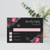 Gothic Roze Rood & Zwart Moody Quinceañera RSVP Kaart (Staand voorkant)