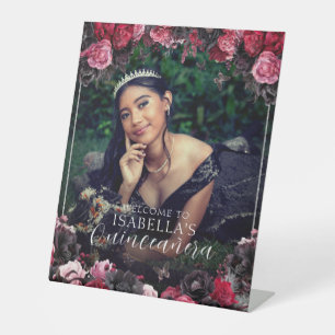 Gothic Roze Rood & Zwart Quinceañera Welkom Reclamebord Met Voetstuk