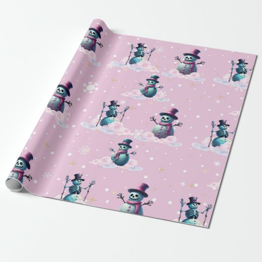 Gothic roze sneeuwpoppen kerst inpakpapier (Uitgerold)