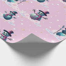 Gothic roze sneeuwpoppen kerst inpakpapier