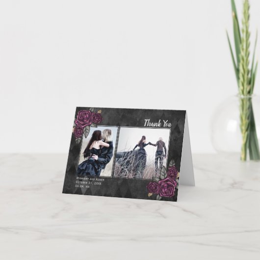 Gothic Rozen 2 Foto Black Weddenschap Hartelijk da Bedankkaart (Voorkant)