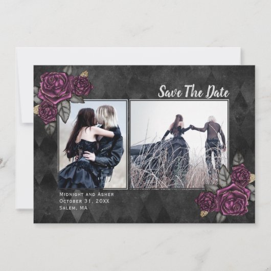 Gothic Rozen 2 Foto Black Wedding Save the Date (Voorkant)